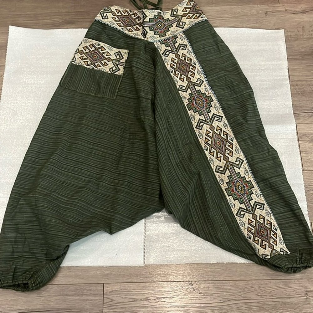 Harem pants, Green Rough cotton harem pants - Picture 2 of 8